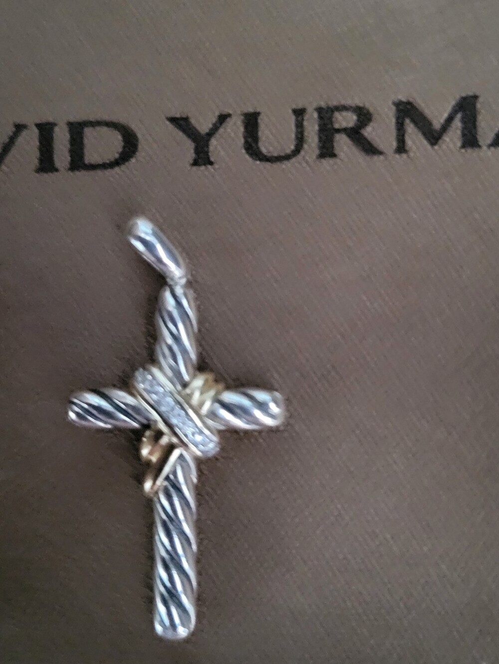 David Yurman Two-Tone Cable Cross Pendant in Silver and Gold With Diamonds - Picture 2 of 8